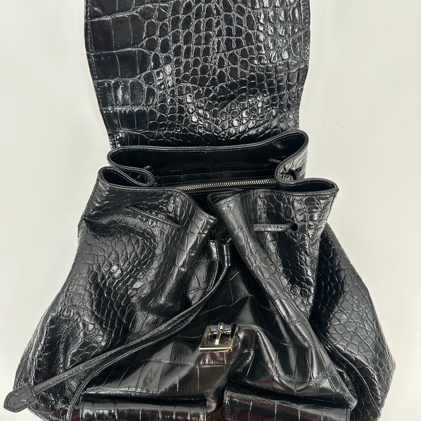 Chylak Big Backpack Glossy Black Crocodile Embossed Leather Poland No 61/06/19 — image 7 of 8